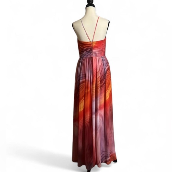 Aidan Mattox Maxi Dress SzXS Geometric Pattern Chiffon Front Slit Strapless Gown - Picture 2 of 8
